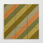 Retro Diagonal Stripes in Vintage Olive Green and Cantaloupe Orange Wood Wall Art Gallery Image 1