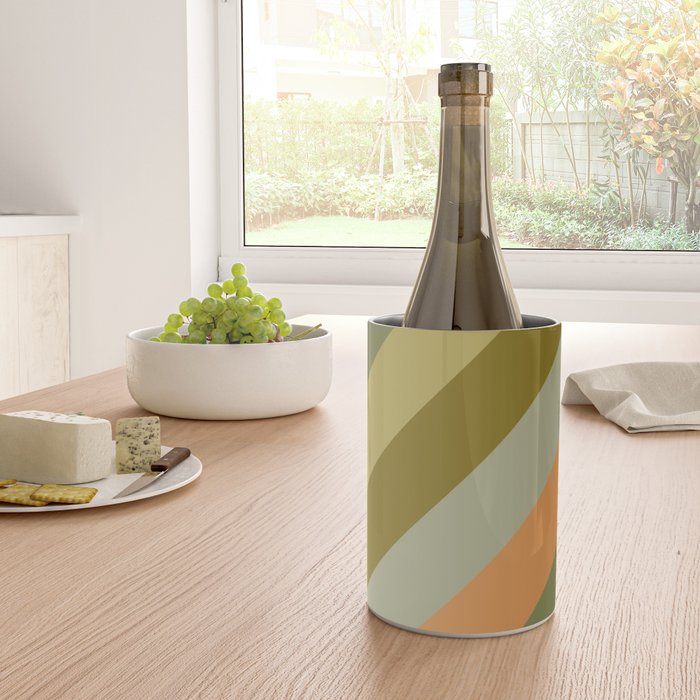 Retro Diagonal Stripes in Vintage Olive Green and Cantaloupe Orange Wine Chiller Gallery Image 4