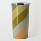 Retro Diagonal Stripes in Vintage Olive Green and Cantaloupe Orange Travel Mug Gallery Image 1