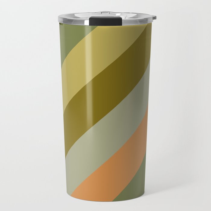 Retro Diagonal Stripes in Vintage Olive Green and Cantaloupe Orange Travel Mug Gallery Image 1