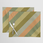 Retro Diagonal Stripes in Vintage Olive Green and Cantaloupe Orange Placemat Gallery Image 1