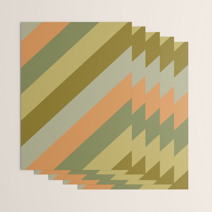 Retro Diagonal Stripes in Vintage Olive Green and Cantaloupe Orange Wrapping Paper Gallery Image 3