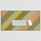 Retro Diagonal Stripes in Vintage Olive Green and Cantaloupe Orange Desk Mat Gallery Image 1