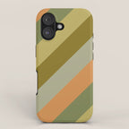 Retro Diagonal Stripes in Vintage Olive Green and Cantaloupe Orange iPhone Case Gallery Image 1