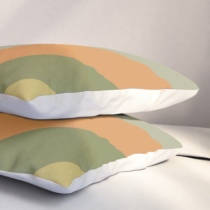 Retro Diagonal Stripes in Vintage Olive Green and Cantaloupe Orange Pillow Sham Gallery Image 3