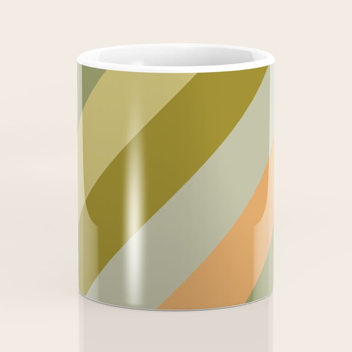 Retro Diagonal Stripes in Vintage Olive Green and Cantaloupe Orange Coffee Mug Gallery Image 4