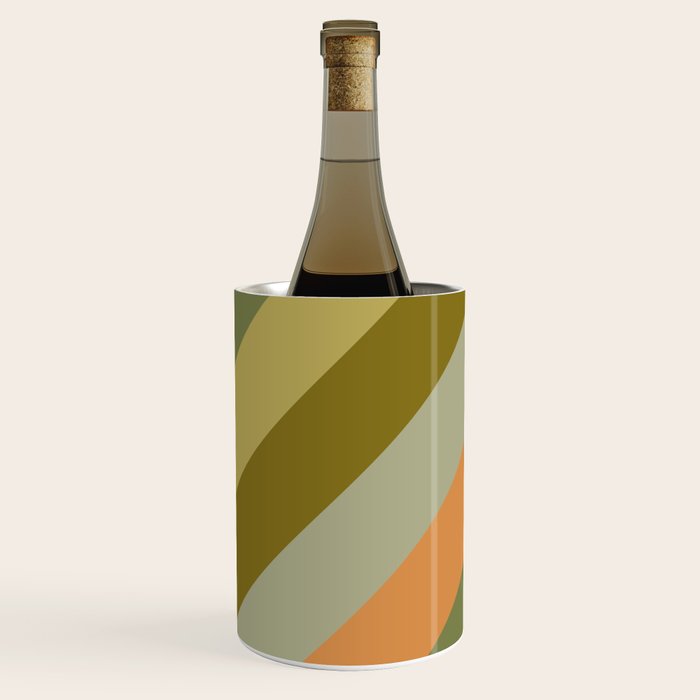 Retro Diagonal Stripes in Vintage Olive Green and Cantaloupe Orange Wine Chiller Gallery Image 1