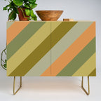 Retro Diagonal Stripes in Vintage Olive Green and Cantaloupe Orange Credenza Gallery Image 1