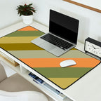 Retro Diagonal Stripes in Vintage Olive Green and Cantaloupe Orange Desk Mat Gallery Image 2