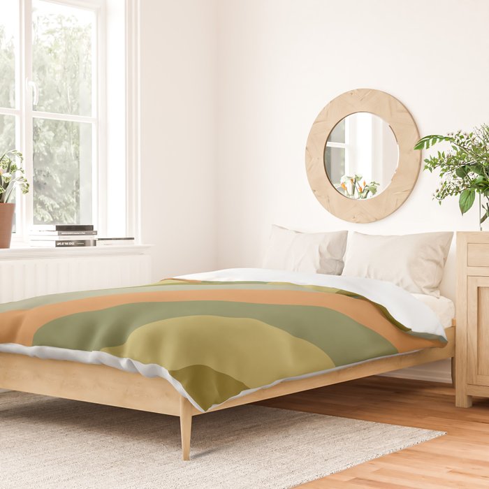 Retro Diagonal Stripes in Vintage Olive Green and Cantaloupe Orange Duvet Cover Gallery Image 2