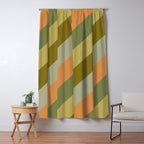 Retro Diagonal Stripes in Vintage Olive Green and Cantaloupe Orange Window Curtain Gallery Image 5