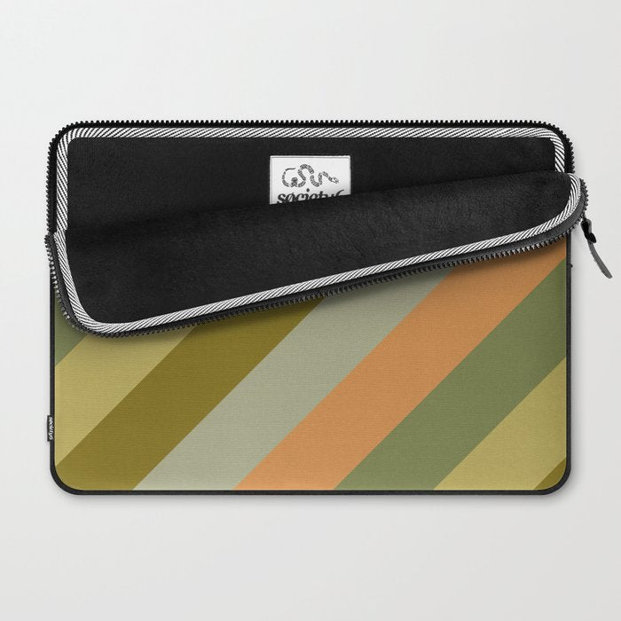 Retro Diagonal Stripes in Vintage Olive Green and Cantaloupe Orange Laptop Sleeve Gallery Image 2