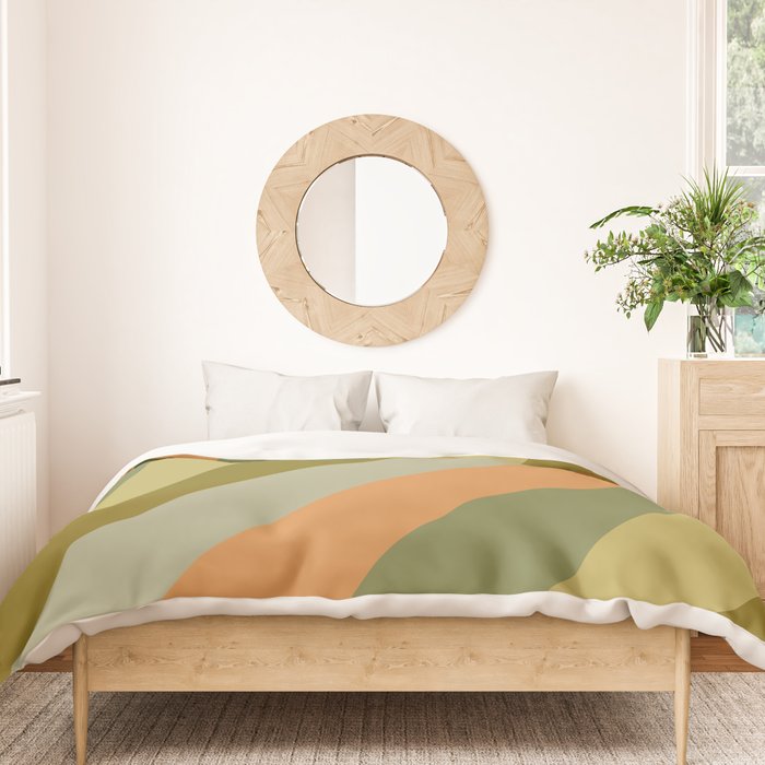 Retro Diagonal Stripes in Vintage Olive Green and Cantaloupe Orange Duvet Cover Gallery Image 3
