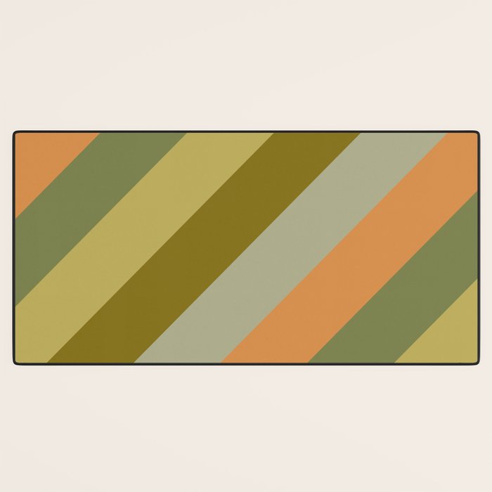 Retro Diagonal Stripes in Vintage Olive Green and Cantaloupe Orange Desk Mat Gallery Image 3
