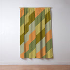 Retro Diagonal Stripes in Vintage Olive Green and Cantaloupe Orange Window Curtain Gallery Image 3