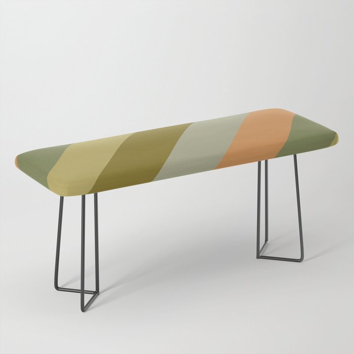 Retro Diagonal Stripes in Vintage Olive Green and Cantaloupe Orange Bench Gallery Image 1