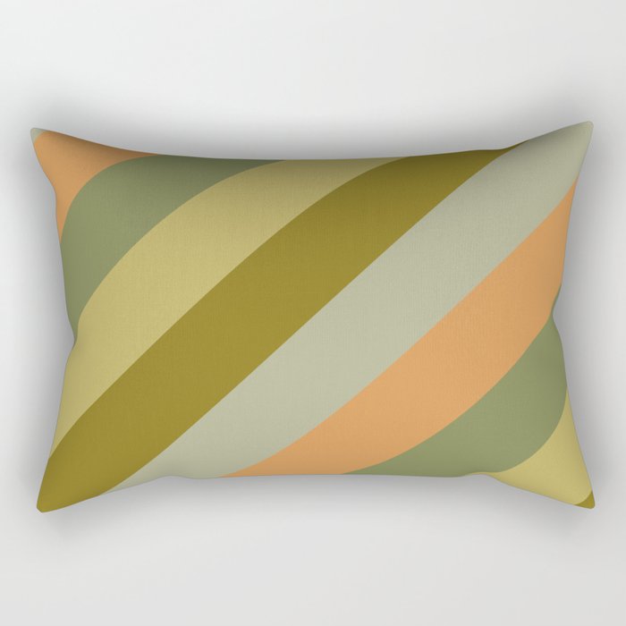 Retro Diagonal Stripes in Vintage Olive Green and Cantaloupe Orange Rectangular Pillow Gallery Image 1