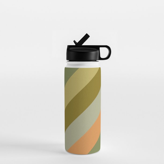 Retro Diagonal Stripes in Vintage Olive Green and Cantaloupe Orange Water Bottle Gallery Image 1