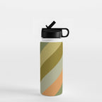 Retro Diagonal Stripes in Vintage Olive Green and Cantaloupe Orange Water Bottle Gallery Image 1