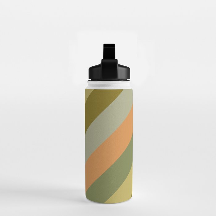 Retro Diagonal Stripes in Vintage Olive Green and Cantaloupe Orange Water Bottle Gallery Image 2