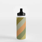 Retro Diagonal Stripes in Vintage Olive Green and Cantaloupe Orange Water Bottle Gallery Image 2