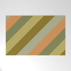 Retro Diagonal Stripes in Vintage Olive Green and Cantaloupe Orange Welcome Mat Gallery Image 1