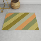 Retro Diagonal Stripes in Vintage Olive Green and Cantaloupe Orange Rug Gallery Image 1