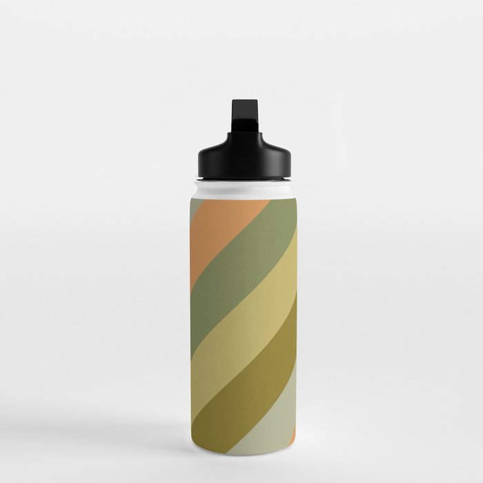 Retro Diagonal Stripes in Vintage Olive Green and Cantaloupe Orange Water Bottle Gallery Image 3