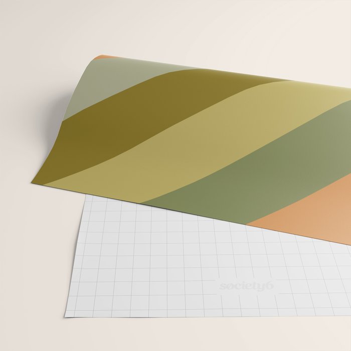 Retro Diagonal Stripes in Vintage Olive Green and Cantaloupe Orange Wrapping Paper Gallery Image 2