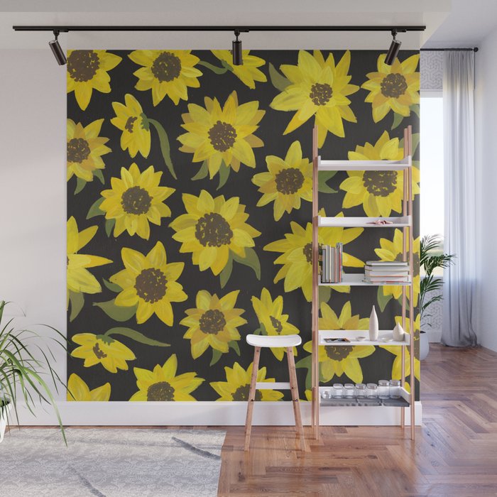 Sunflowers Acrylic on Charcoal Wall Mural Gallery Image 1