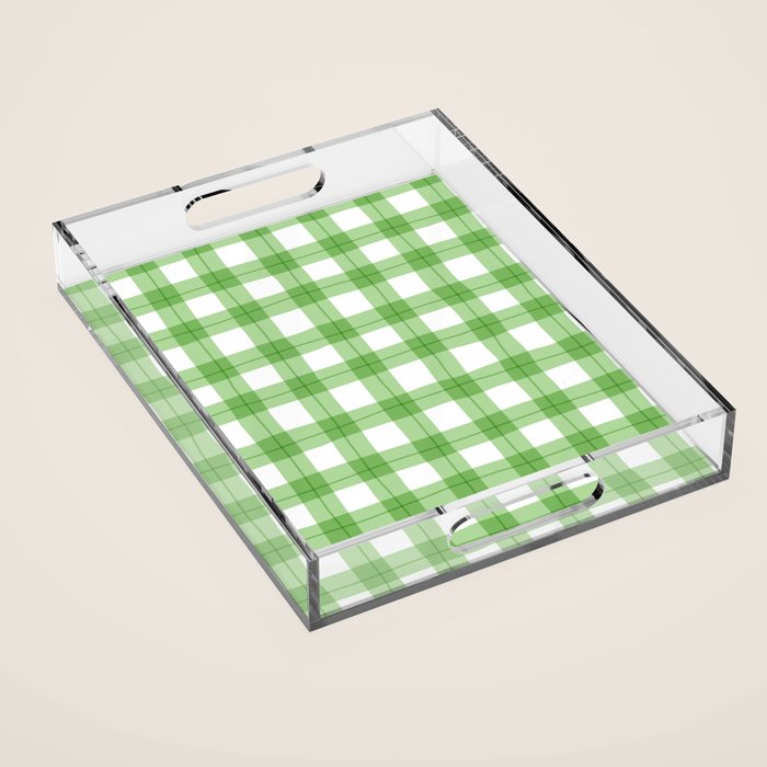 Green geometric plaid gingham pattern Acrylic Tray Gallery Image 1