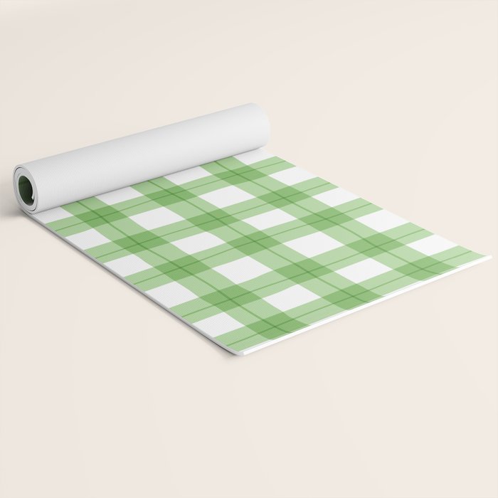 Green geometric plaid gingham pattern Yoga Mat Gallery Image 2