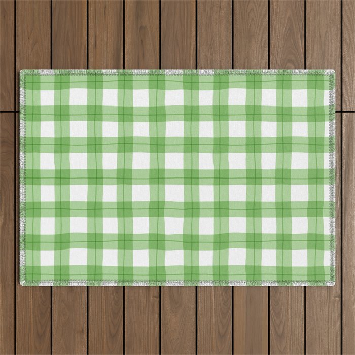 Green geometric plaid gingham pattern Outdoor Rug Gallery Image 1
