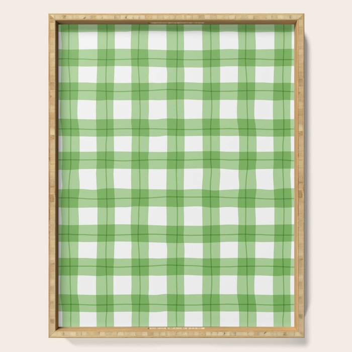 Green geometric plaid gingham pattern Serving Tray Gallery Image 1