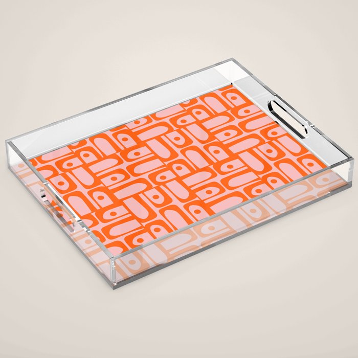 Contemporary Geometric Abstract Piquet Multi Pattern in Pop Orange and Pink Acrylic Tray Gallery Image 1