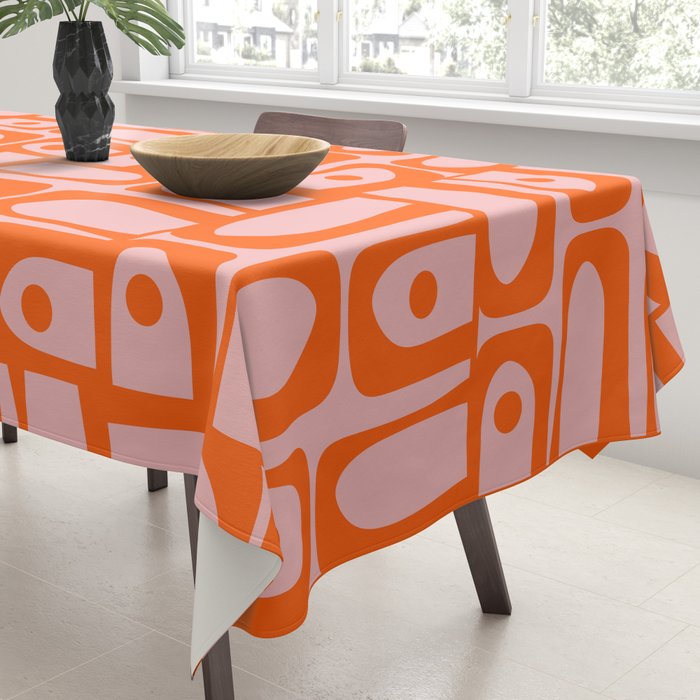 Contemporary Geometric Abstract Piquet Multi Pattern in Pop Orange and Pink Tablecloth Gallery Image 3