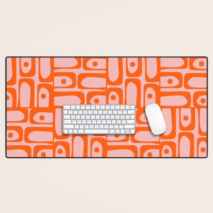 Contemporary Geometric Abstract Piquet Multi Pattern in Pop Orange and Pink Desk Mat Gallery Image 1
