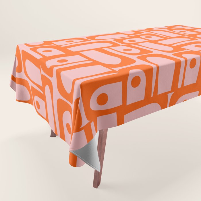 Contemporary Geometric Abstract Piquet Multi Pattern in Pop Orange and Pink Tablecloth Gallery Image 1