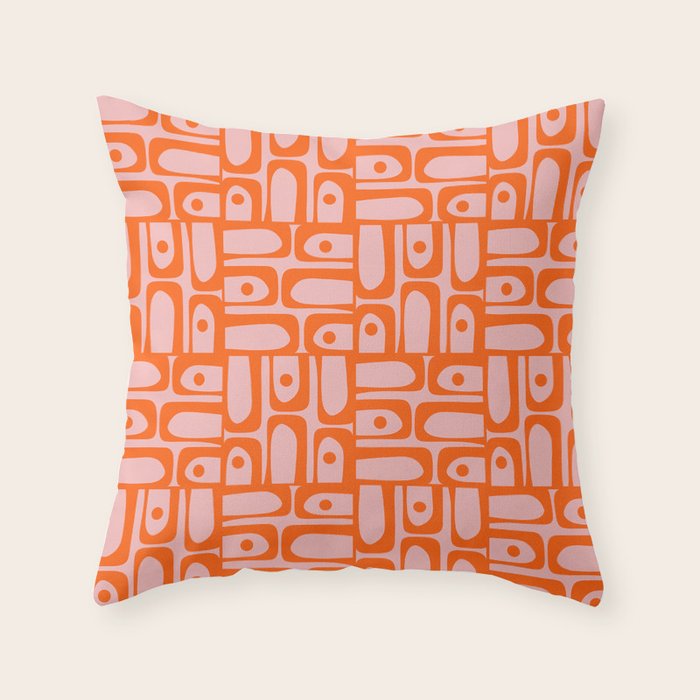 Contemporary Geometric Abstract Piquet Multi Pattern in Pop Orange and Pink Throw Pillow Gallery Image 6