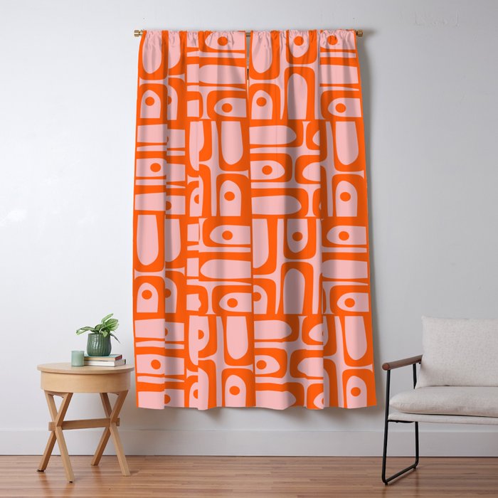 Contemporary Geometric Abstract Piquet Multi Pattern in Pop Orange and Pink Window Curtain Gallery Image 5