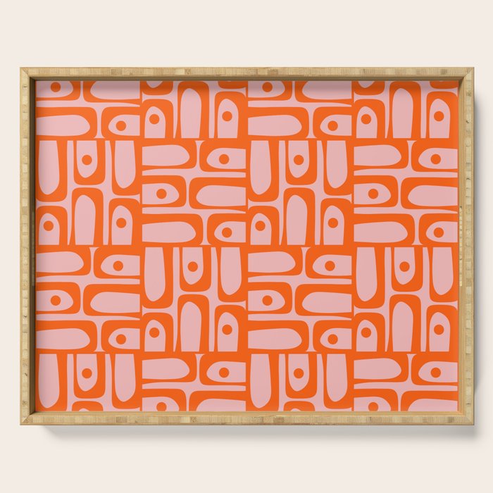 Contemporary Geometric Abstract Piquet Multi Pattern in Pop Orange and Pink Serving Tray Gallery Image 1