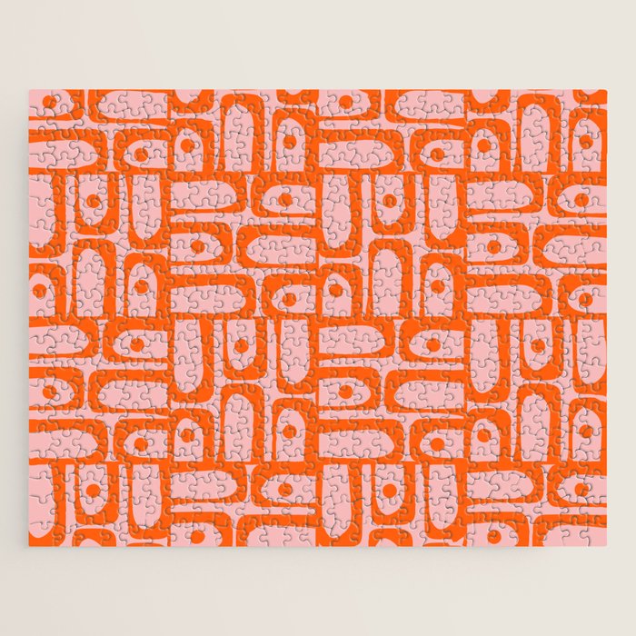 Contemporary Geometric Abstract Piquet Multi Pattern in Pop Orange and Pink Jigsaw Puzzle Gallery Image 1