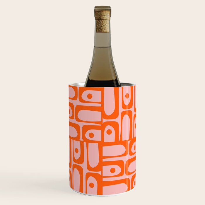 Contemporary Geometric Abstract Piquet Multi Pattern in Pop Orange and Pink Wine Chiller Gallery Image 1