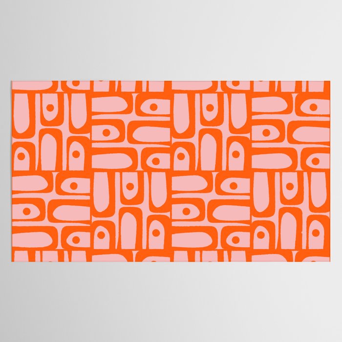 Contemporary Geometric Abstract Piquet Multi Pattern in Pop Orange and Pink Tablecloth Gallery Image 2