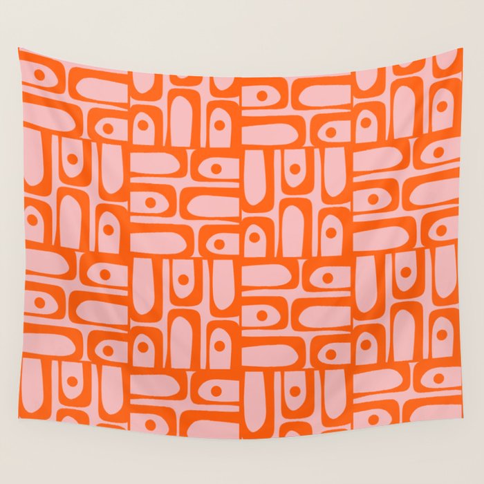 Contemporary Geometric Abstract Piquet Multi Pattern in Pop Orange and Pink Wall Tapestry Gallery Image 1