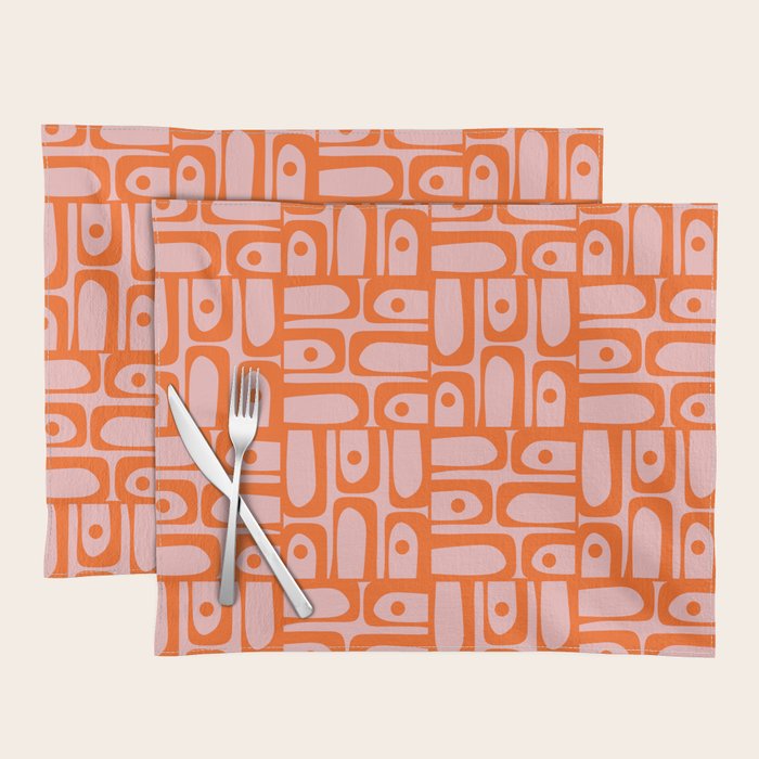 Contemporary Geometric Abstract Piquet Multi Pattern in Pop Orange and Pink Placemat Gallery Image 1