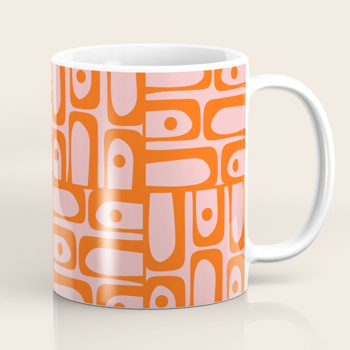 Contemporary Geometric Abstract Piquet Multi Pattern in Pop Orange and Pink Coffee Mug Gallery Image 1