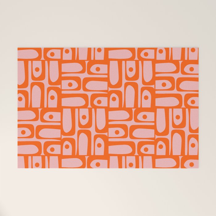 Contemporary Geometric Abstract Piquet Multi Pattern in Pop Orange and Pink Welcome Mat Gallery Image 1