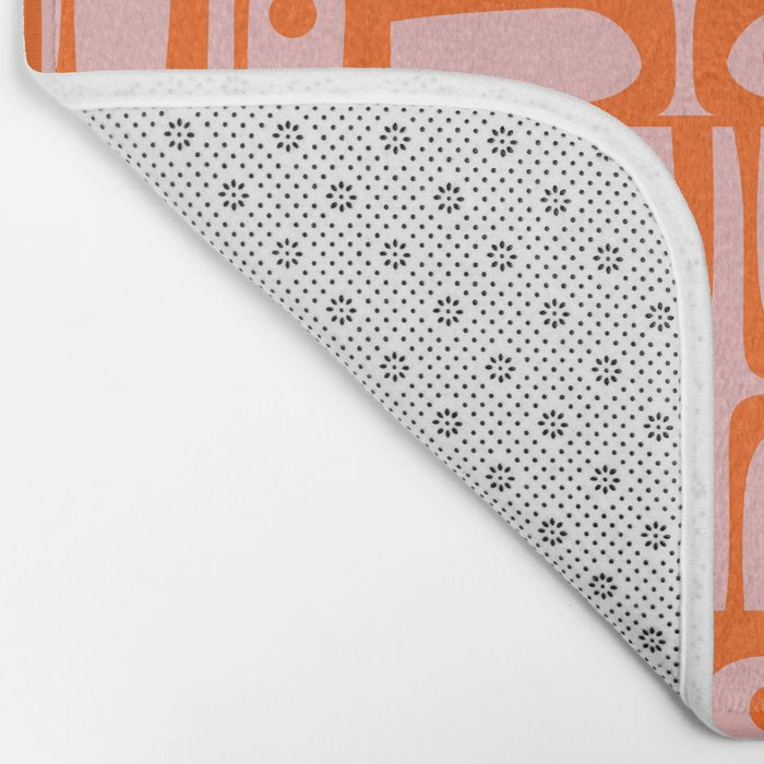 Contemporary Geometric Abstract Piquet Multi Pattern in Pop Orange and Pink Bath Mat Gallery Image 2