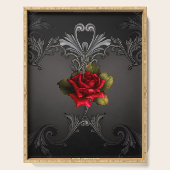 Gothic Glamour Red Rose Black Ornamental Glam Serving Tray Gallery Image 1